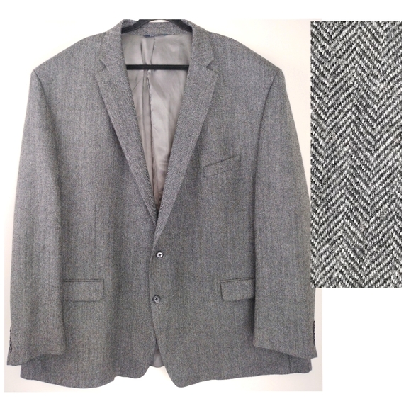 Ralph Ralph Lauren Gray/Navy Chevron Pattern 2 button Wool Sport Coat Sz 58 L - Picture 1 of 10